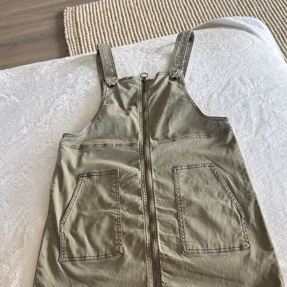 Olive Green Zip-Front Overall Dress